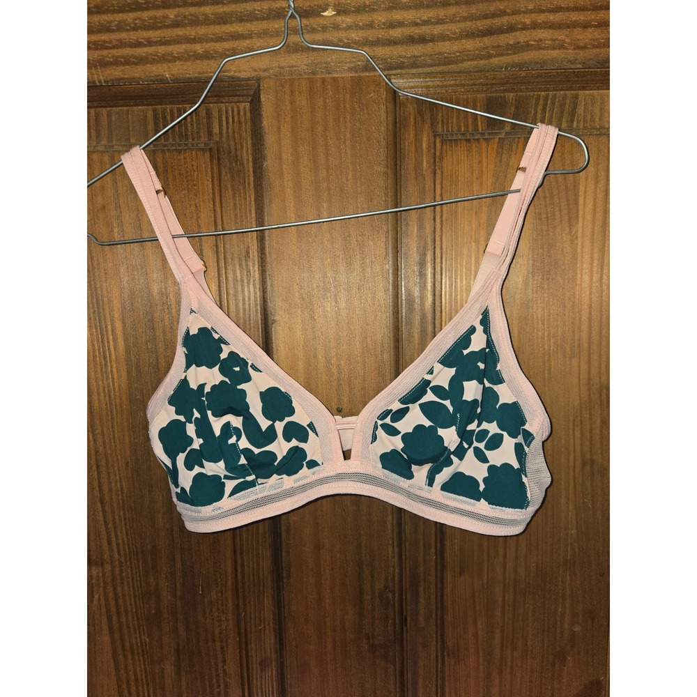 LIVELY Mesh Trim Floral Triangle Bralette Pink Teal Medium
